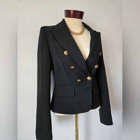 Brighton Paris Black Double-Breasted Wool Blend Blazer. Size 4 - Picture 2 of 14
